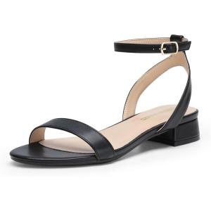 DREAM PAIRS Women Black White Nude Clear Sandals Low Heel Dressy Sandals Ankle Strap Open Toe Chunky Block Heeled Summer Classic Comfortable Flat Shoes(Black-pu)