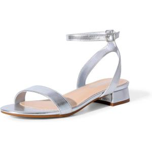 DREAM PAIRS Women Black White Nude Clear Sandals Low Heel Dressy Sandals Ankle Strap Open Toe Chunky Block Heeled Summer Classic Comfortable Flat Shoes(Silver)