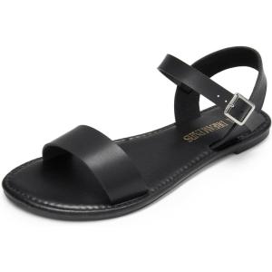 DREAM PAIRS Women’s Ankle Strap Flat Sandals Open Toes One Band Buckle Summer Dressy Sandals(Black Monochrome)