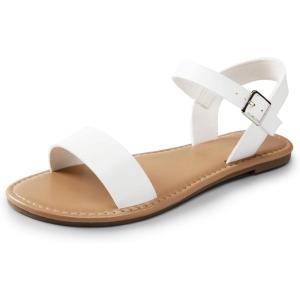 DREAM PAIRS Women’s Ankle Strap Flat Sandals Open Toes One Band Buckle Summer Dressy Sandals(White-pu)