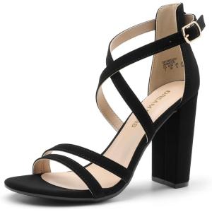 DREAM PAIRS Womens Chunky Heels 4 inch High Multi Strap Soft Comfort Block Heeled Sandals for Prom Dancing Wedding(Black)
