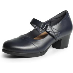 DREAM PAIRS Women’s Chunky Low Block Closed Toe Heels Mary Janes Pumps Comfortable Round Toe Dress Work Wedding Shoes(Navy)