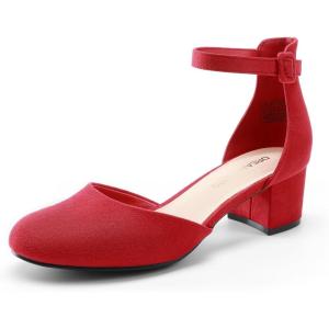 DREAM PAIRS Women’s Closed Round Toe Low Block Heels Ankle Strap Chunky Heel Pumps Dress Wedding Office Party Shoes(Red)