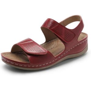 DREAM PAIRS Women’s Comfortable Dressy Flats Sandals Open Toe One Band Casual Walking Sandals for Summer(Red)