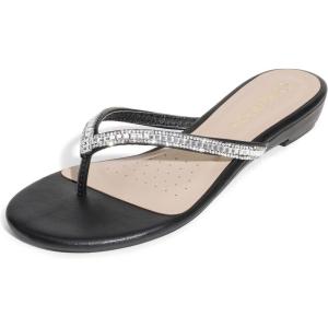 DREAM PAIRS Women’s Fashion Rhinestones Design Slides Sandals Dress Daily Flat Sandals for Summer(Black Glitter)