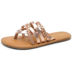 DREAM PAIRS Women’s Flip Flops Round Toe Multi Strap lightweight Summer Beach Flat Casual Thong Sandals(Rose Gold)