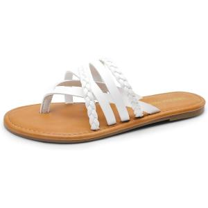 DREAM PAIRS Women’s Flip Flops Round Toe Multi Strap lightweight Summer Beach Flat Casual Thong Sandals(White)