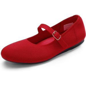 DREAM PAIRS Women’s Mary Jane Ballet Flat Shoes Dressy Foldable Knit Flats with Arch Support Comfortable for Casual Work Office(Red)
