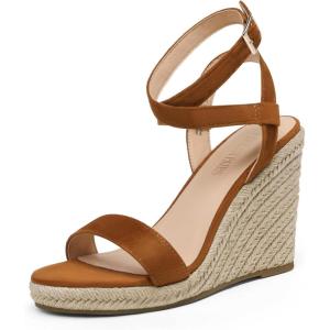 DREAM PAIRS Womens Open Toe Espadrilles Dressy Platform Sandals Buckle Ankle Strap Stylish Wedges Sandals(Tan/Suede)
