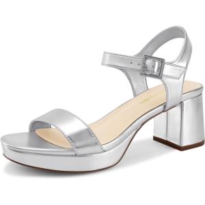 DREAM PAIRS Women’s Platform Heels Block Chunky Open Toe Ankle Strap Heel Fashion Wedding Party Dress Sandals Shoes(Silver)