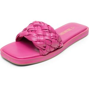 DREAM PAIRS Women’s Square Open Toe Slide Sandals Cute Slip on Braided Slides Flat Sandals for Summer(Hot Pink)