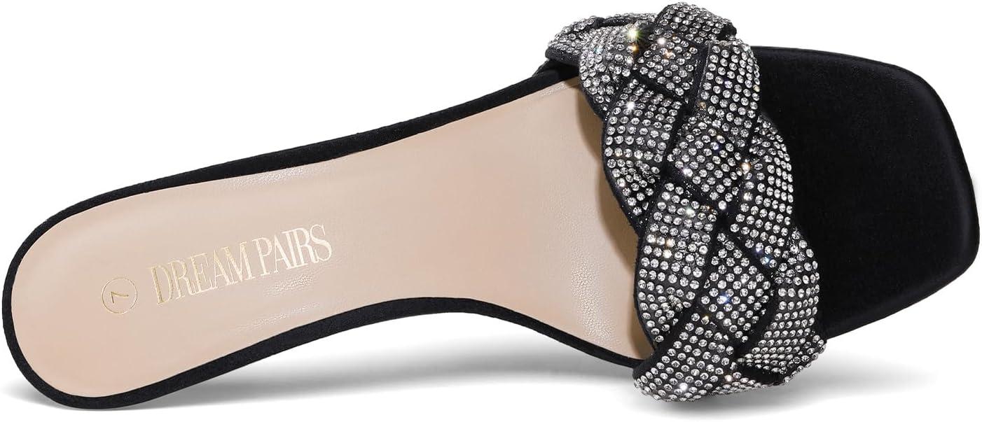 imageDREAM PAIRS Heels for Women Rhinestone Open Toe Low Kitten Heels Sexy Stilettos Heels Pump Sandals Party Evening Prom Dance Dress ShoesBlackRhinestone