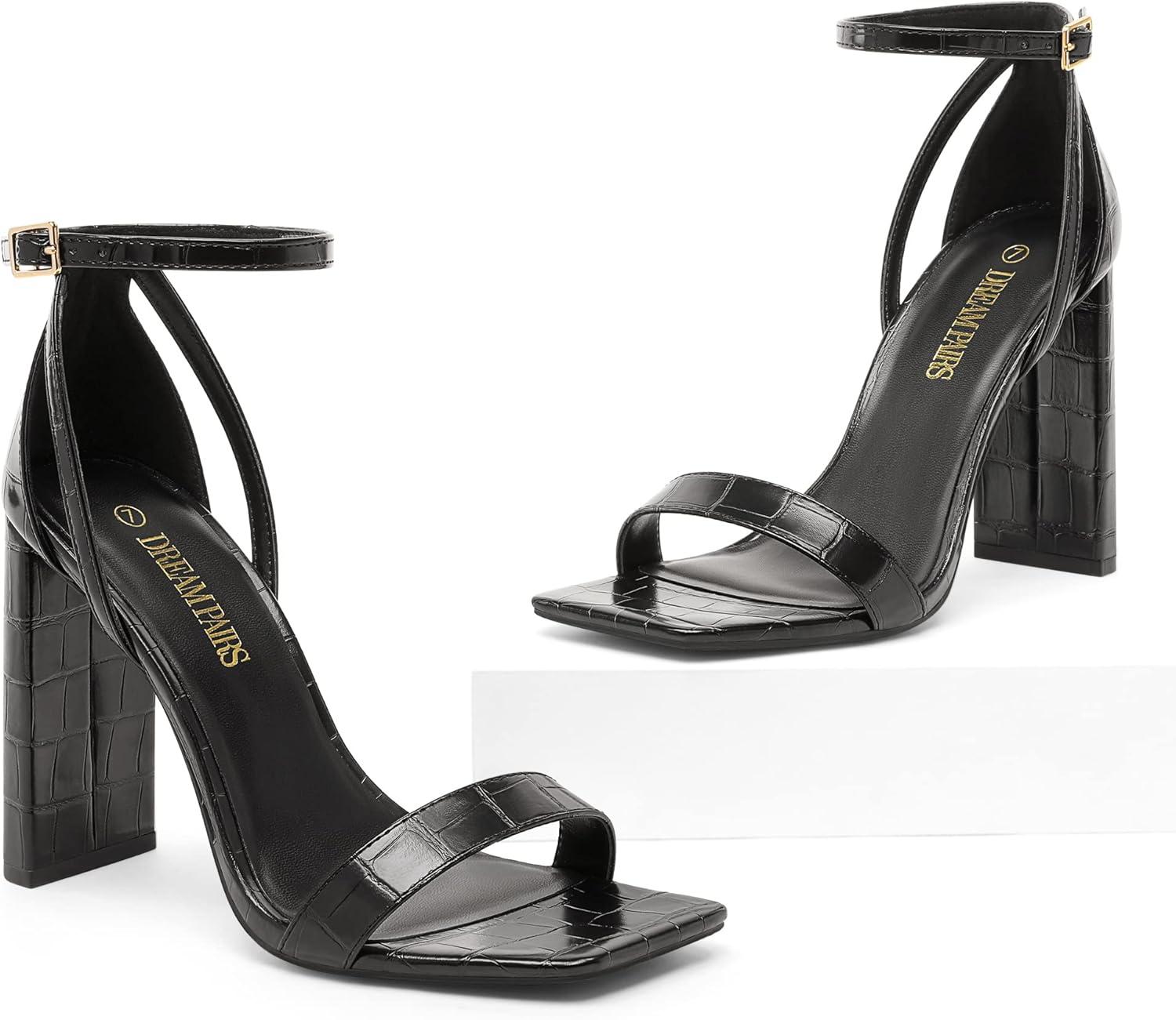 imageDREAM PAIRS High Heels Chunky Block Square Toe Heels for Women Dressy Open Toe Heel SandalsSize 7BlackSDHS2207W