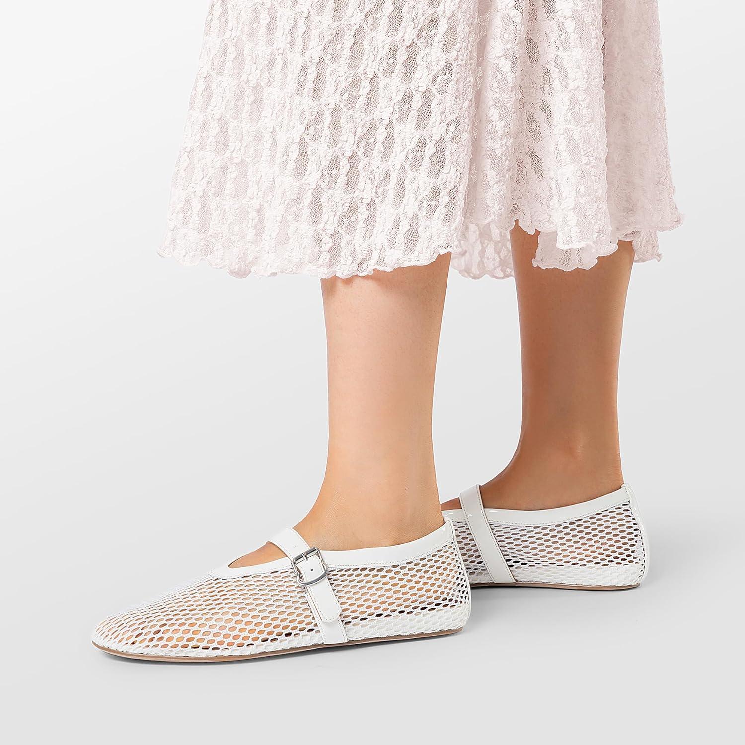 imageDREAM PAIRS Pointed Toe Flats for Women Comfortable Dressy Knit Ballet Flats with Arch Support Womens Dress Shoes for Work Office Business Casual TravelWhite