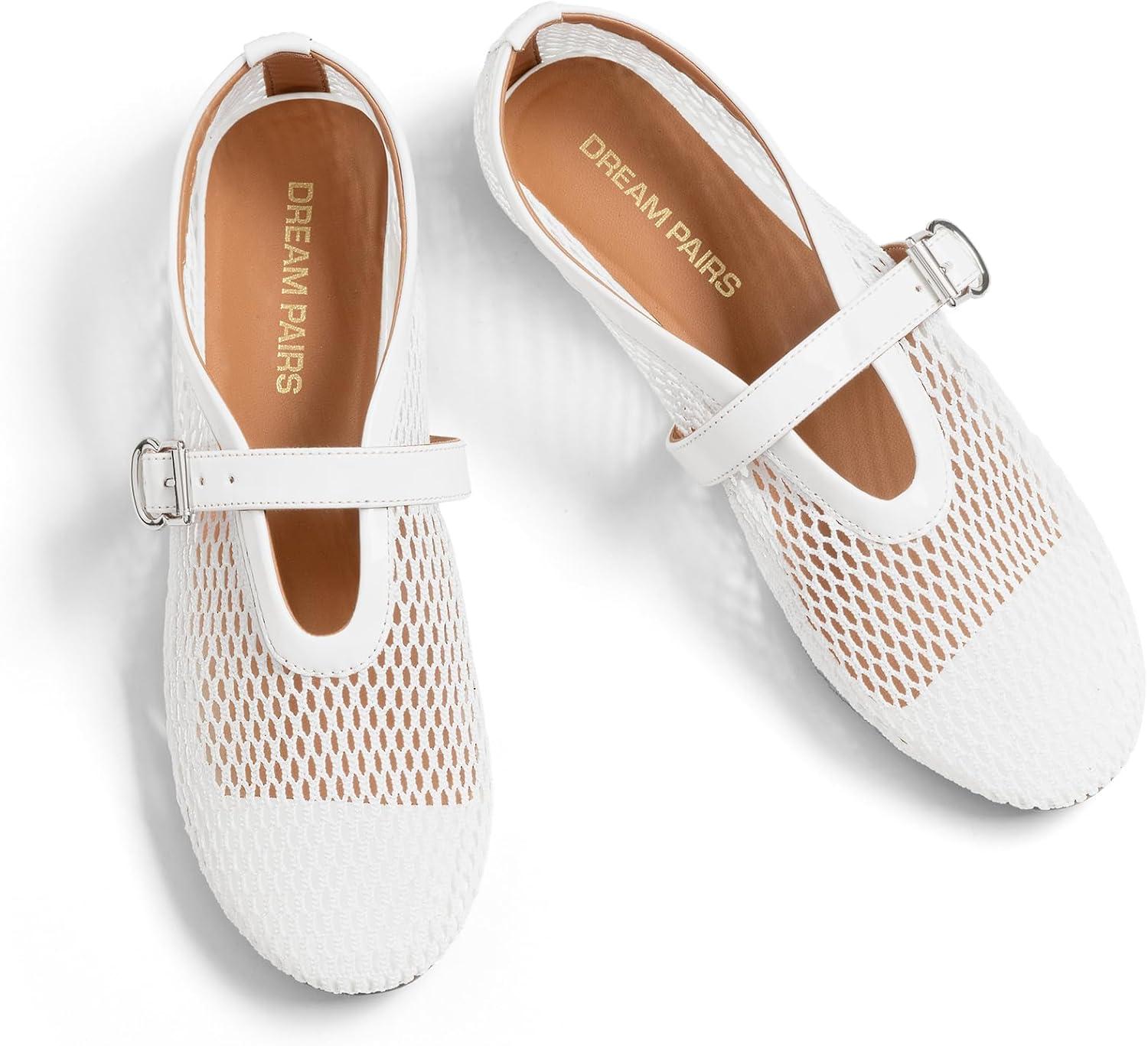 imageDREAM PAIRS Pointed Toe Flats for Women Comfortable Dressy Knit Ballet Flats with Arch Support Womens Dress Shoes for Work Office Business Casual TravelWhite