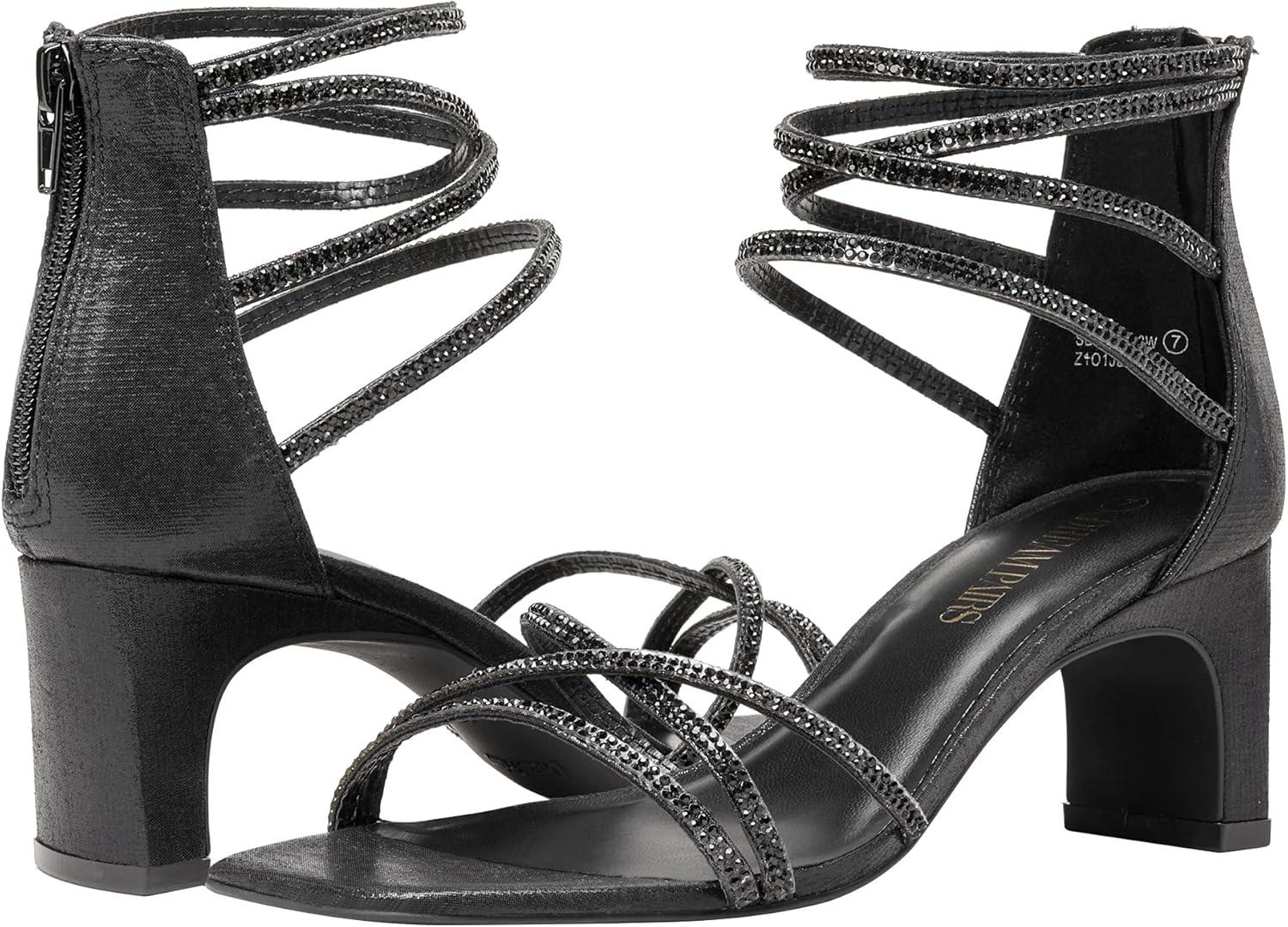 imageDREAM PAIRS Womens Block Chunky Rhinestone Low Heels Square Toe Sparkly Dressy Ankle Strap Heels SandalsBlackRhinestone