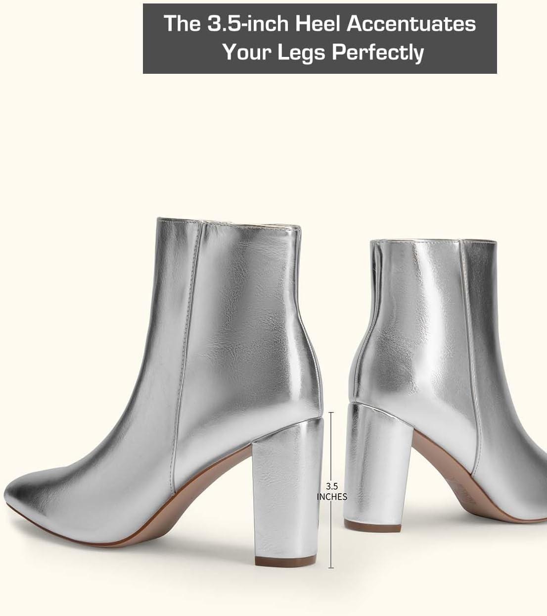 imageDREAM PAIRS Womens Chunky Heel Ankle Booties Pointed Toe Short BootsSilverpu