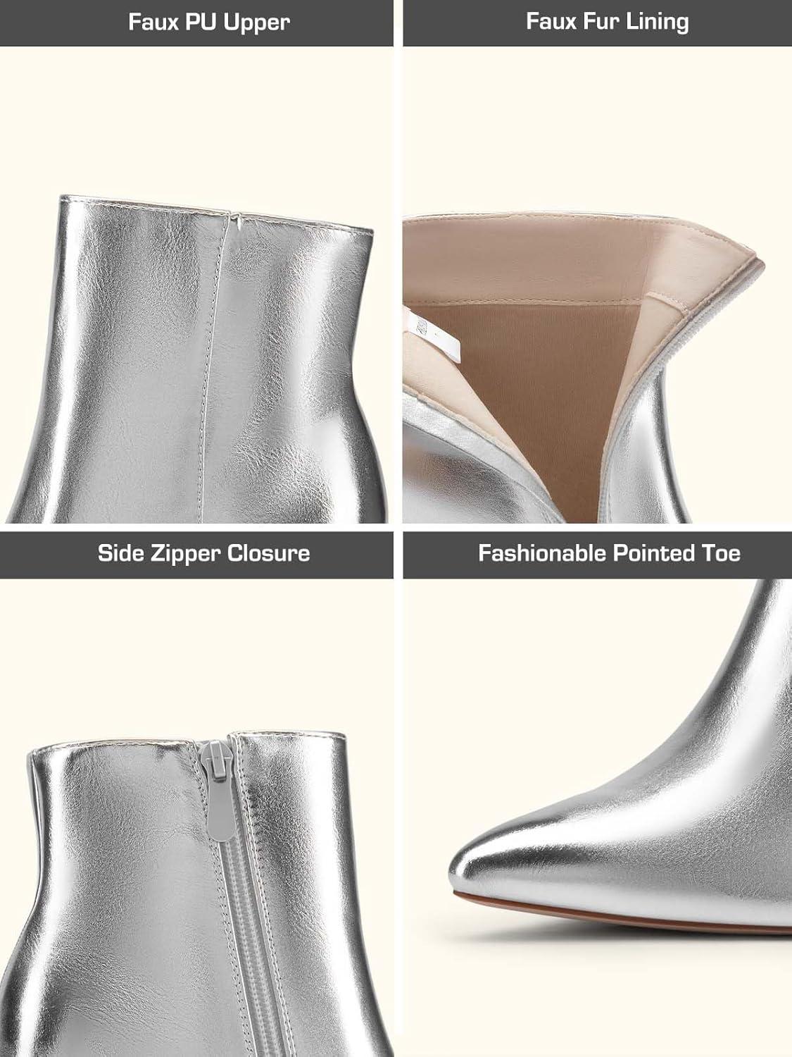 imageDREAM PAIRS Womens Chunky Heel Ankle Booties Pointed Toe Short BootsSilverpu