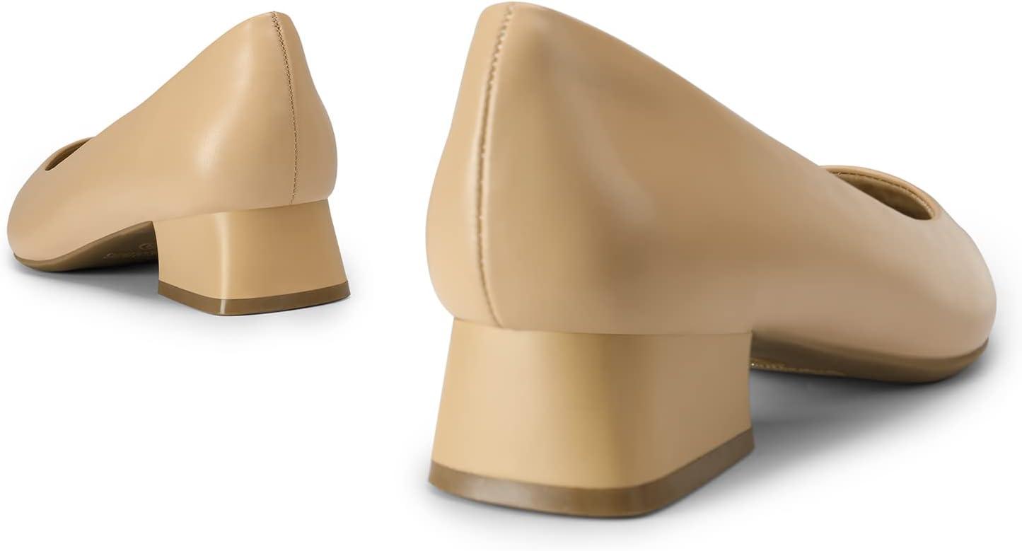 imageDREAM PAIRS Womens Chunky Heels Closed Toe Low Block Work Shoes Pointed Toe Dress Comfortable Wedding PumpsNudepu