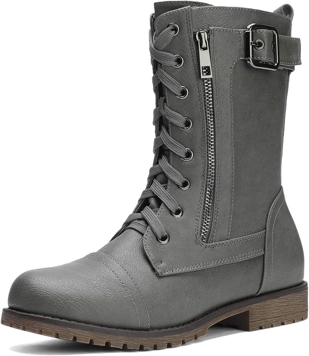imageDREAM PAIRS Womens Combat Boots Built in Wallet Pocket Lace Up Military Bootie