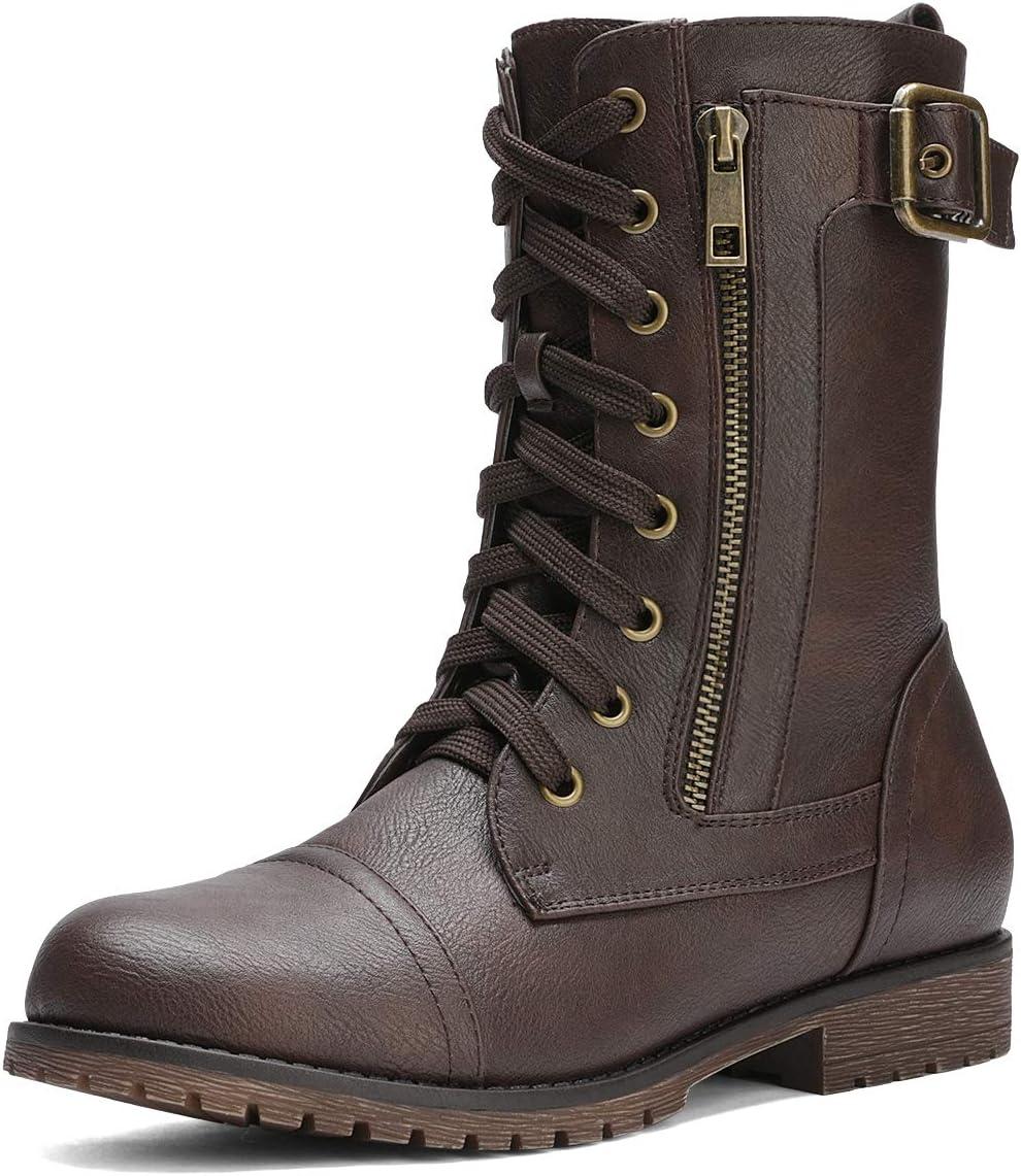 imageDREAM PAIRS Womens Combat Boots Built in Wallet Pocket Lace Up Military Bootie