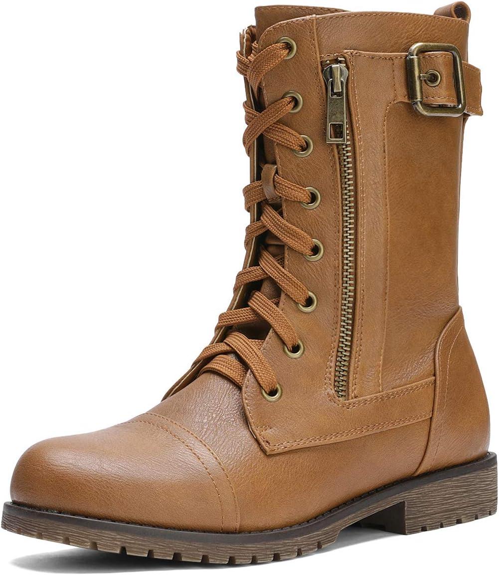 imageDREAM PAIRS Womens Combat Boots Built in Wallet Pocket Lace Up Military Bootie