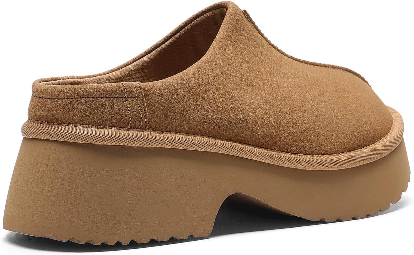 imageDREAM PAIRS Womens Platform Mules Faux Suede Slip on Memory Foam NonSlip Lightweight Closed Toe Clogs Slippers ShoesChestnut