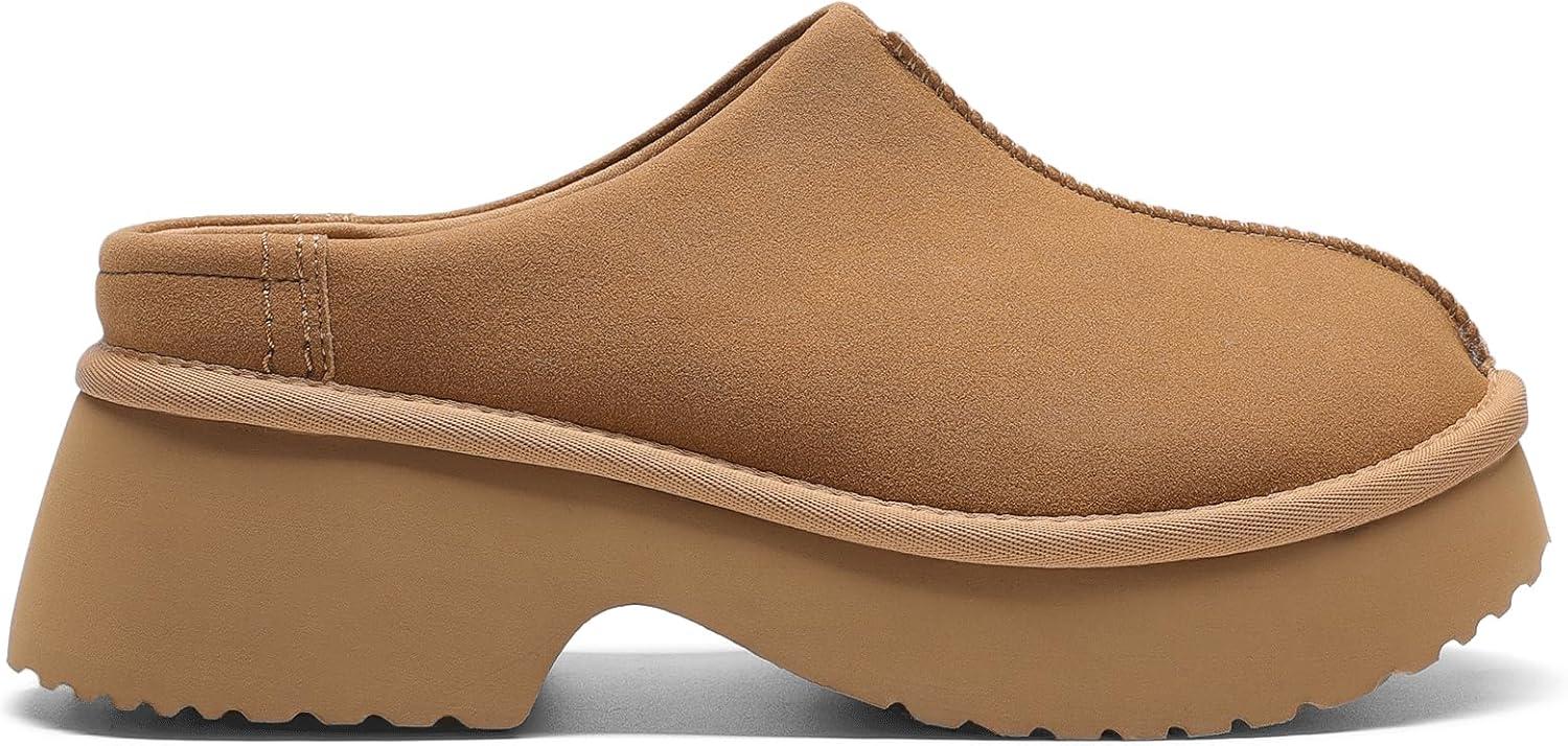 imageDREAM PAIRS Womens Platform Mules Faux Suede Slip on Memory Foam NonSlip Lightweight Closed Toe Clogs Slippers ShoesChestnut