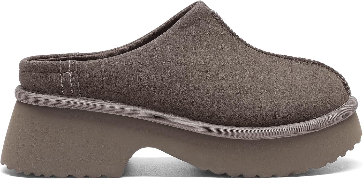 imageDREAM PAIRS Womens Platform Mules Faux Suede Slip on Memory Foam NonSlip Lightweight Closed Toe Clogs Slippers ShoesTaupe