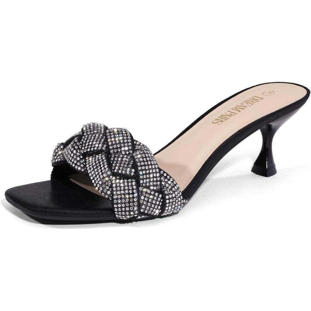 imageDREAM PAIRS Heels for Women Rhinestone Open Toe Low Kitten Heels Sexy Stilettos Heels Pump Sandals Party Evening Prom Dance Dress ShoesBlackRhinestone
