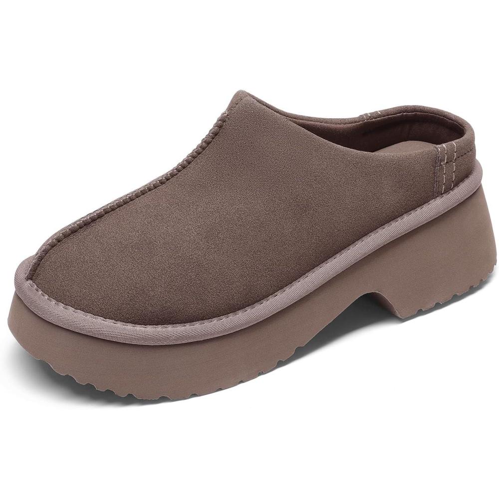 imageDREAM PAIRS Womens Platform Mules Faux Suede Slip on Memory Foam NonSlip Lightweight Closed Toe Clogs Slippers ShoesTaupe