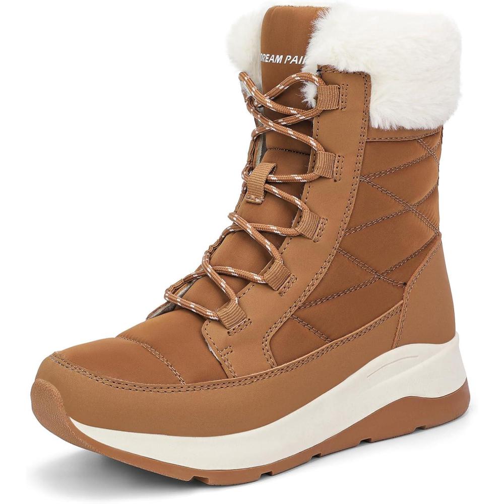 imageDREAM PAIRS Womens Winter Snow Boots Waterproof Lightweight Warm Faux Fur Lined Insulated Outdoor Ladies MidCalf BootiesChestnut