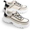 DREAM PAIRS Women Platform Chunky Fashion Sneakers Walking Lace-Up Comfortable Sport Stylish Lightweight Classic Casual Work Tennis Shoes(Beige/Black)
