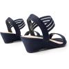 DREAM PAIRS Women’s Low Heel Wedge Sandals, Comfortable Slip-On Elastic Ankle Strap Summer Business Casual Dress Shoes(Navy-suede)