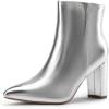 DREAM PAIRS Women’s Chunky Heel Ankle Booties Pointed Toe Short Boots(Silver-pu)