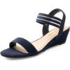 DREAM PAIRS Women’s Low Heel Wedge Sandals, Comfortable Slip-On Elastic Ankle Strap Summer Business Casual Dress Shoes(Navy-suede)
