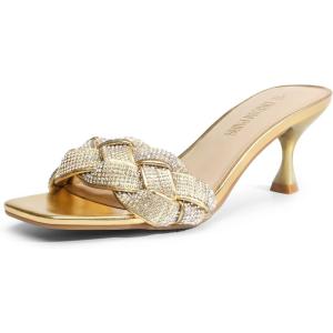 DREAM PAIRS Heels for Women Rhinestone Open Toe Low Kitten Heels Sexy Stilettos Heels Pump Sandals Party Evening Prom Dance Dress Shoes(Gold-rhinestone-1)