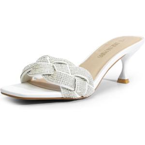 DREAM PAIRS Heels for Women Rhinestone Open Toe Low Kitten Heels Sexy Stilettos Heels Pump Sandals Party Evening Prom Dance Dress Shoes(White-rhinestone)