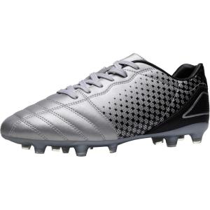 DREAM PAIRS Men’s Firm Ground Soccer Cleats Soccer Shoes(Silver/Black)