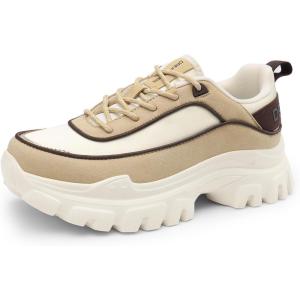 DREAM PAIRS Women Platform Chunky Fashion Sneakers Walking Lace-Up Comfortable Sport Stylish Lightweight Classic Casual Work Tennis Shoes(Beige/Tan)