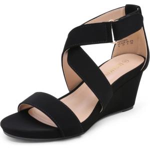 DREAM PAIRS Women’s Ankle Strap Wedge Sandals, Comfortable Open Toe Summer Dress Shoes(Black/Nubuck)
