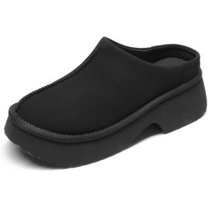 DREAM PAIRS Women’s Platform Mules Faux Suede Slip on Memory Foam Non-Slip Lightweight Closed Toe Clogs Slippers Shoes(Black)