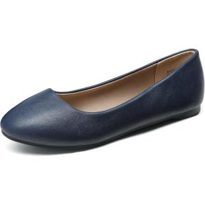 DREAM PAIRS Women’s Sole-Simple Ballerina Walking Flats Shoes(Navy/Pu)