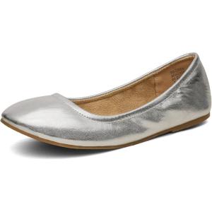 DREAM PAIRS Women’s Sole-fina Solid Plain Walking Classic Ballet Flats Shoes(Silver/Pu)