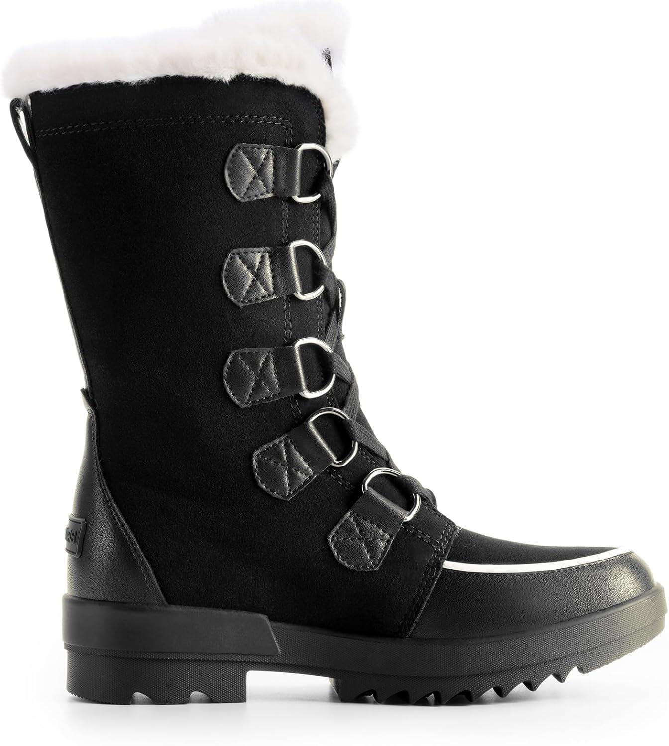 imageDREAM PAIRS Snow Winter Boots for Women Resistant Warm MidCalf Boots Faux Fur Lined Lace Up Antislip Outdoor Hiking BootiesBlack