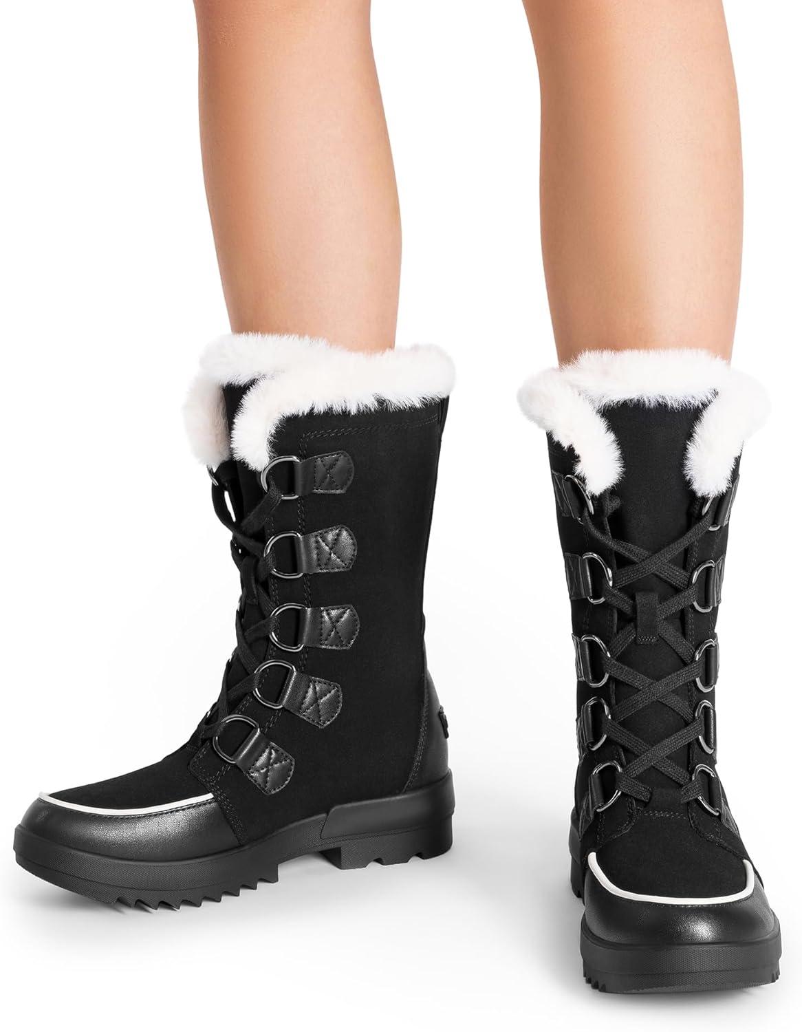 imageDREAM PAIRS Snow Winter Boots for Women Resistant Warm MidCalf Boots Faux Fur Lined Lace Up Antislip Outdoor Hiking BootiesBlack