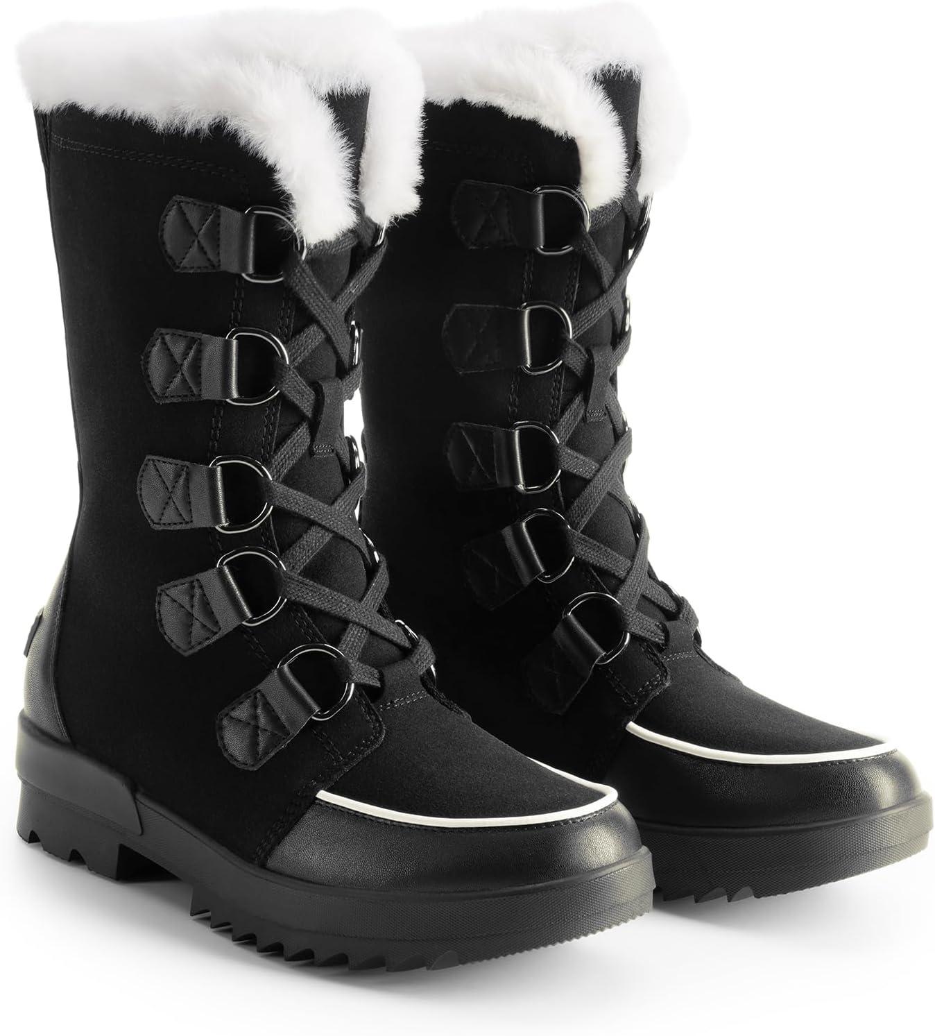imageDREAM PAIRS Snow Winter Boots for Women Resistant Warm MidCalf Boots Faux Fur Lined Lace Up Antislip Outdoor Hiking BootiesBlack