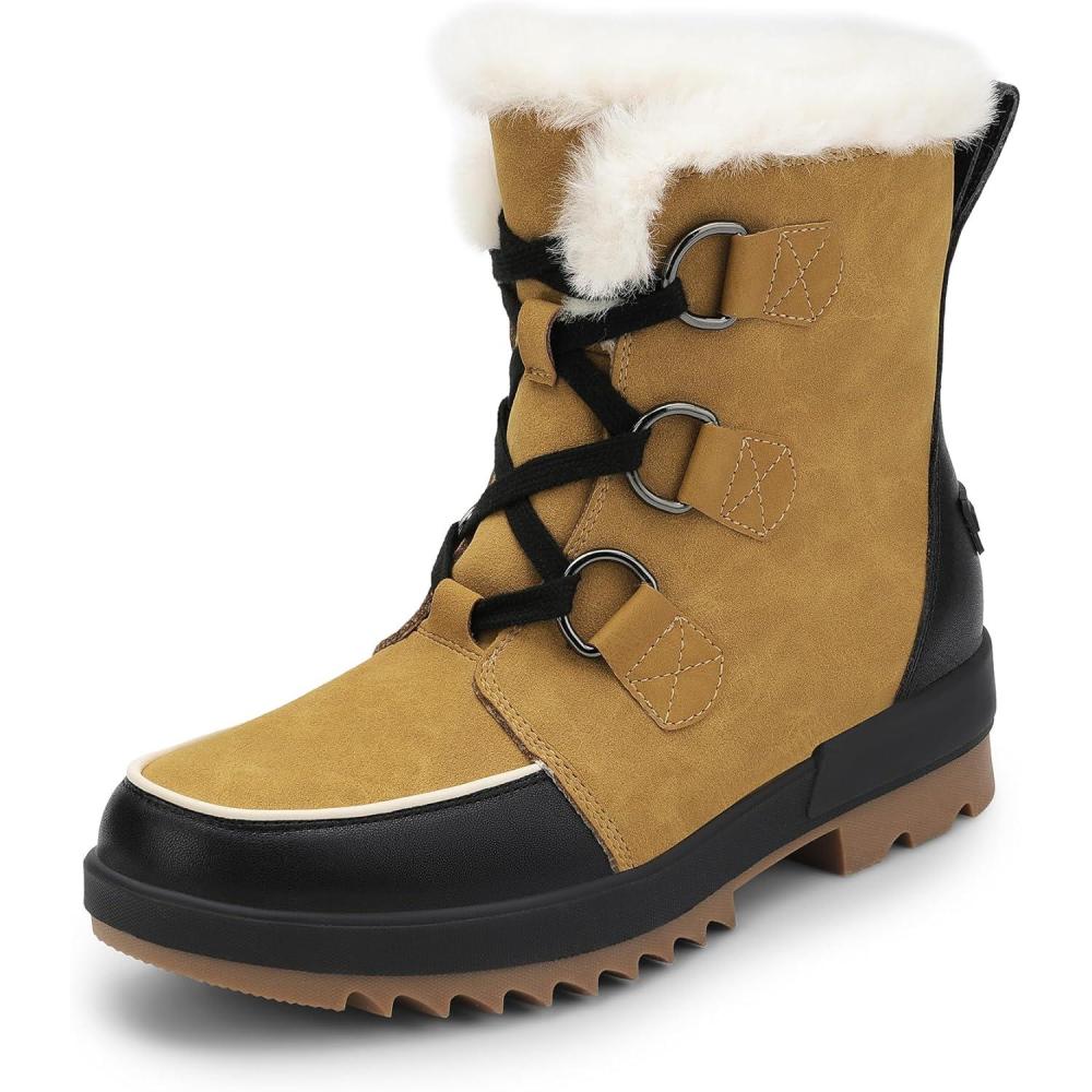 imageDREAM PAIRS Ankle Winter Boots for Women Snow Boots AntiSlip Resistant Classic Warm Faux Fur Lined Lace Up for Outdoor Hiking WalkingChestnutBlack