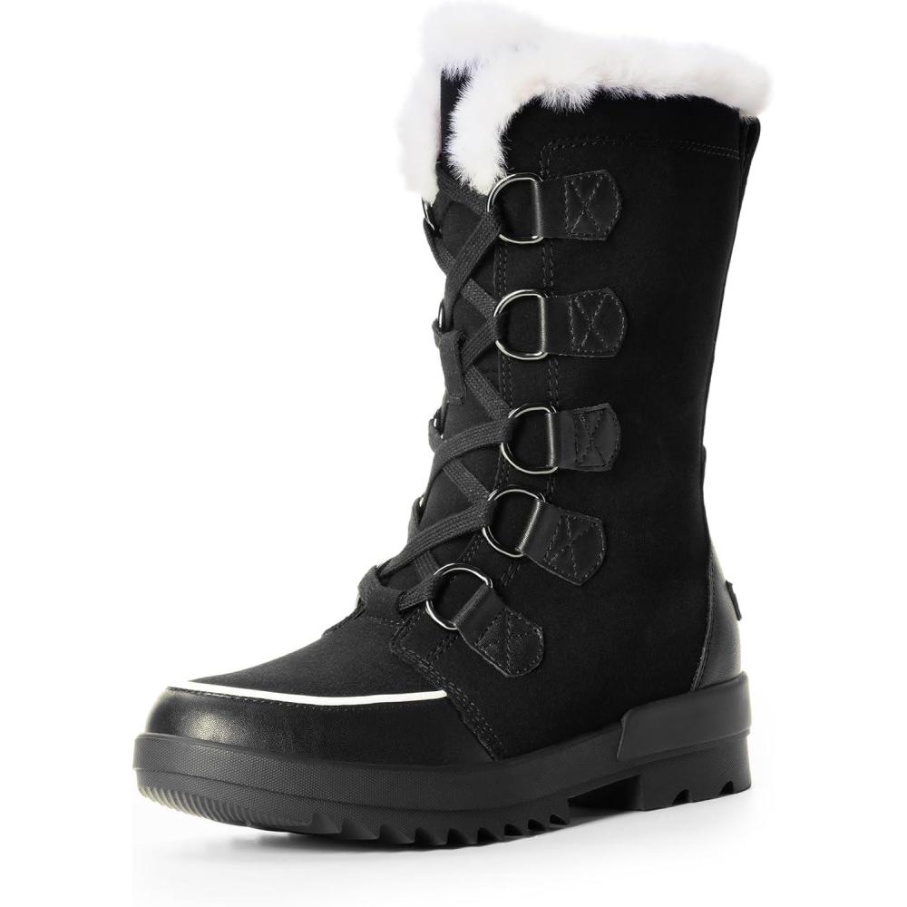 imageDREAM PAIRS Snow Winter Boots for Women Resistant Warm MidCalf Boots Faux Fur Lined Lace Up Antislip Outdoor Hiking BootiesBlack