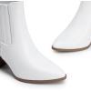 DREAM PAIRS Women’s Ankle Boots Pointed Toe Chunky Block Heel Ankle Bootie Fall Short Booties Shoes(White)
